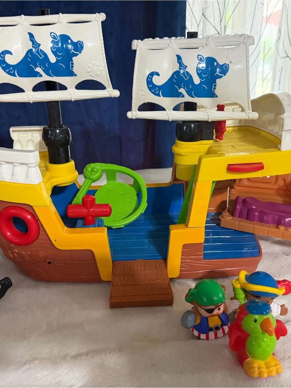 Kids Pirate Ship Playset with Yellow Hull and White Sails